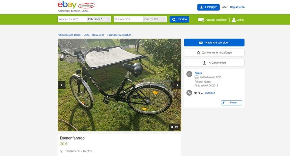 велосипед на ибей в германии